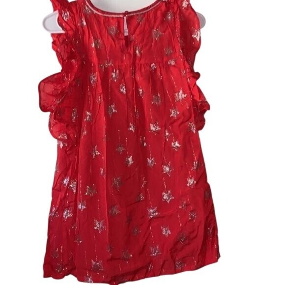 Cat & Jack Girls Red Starry Ruffle Sleeveless Dress M 7/8 Rayon & Cotton Blend - Picture 8 of 8